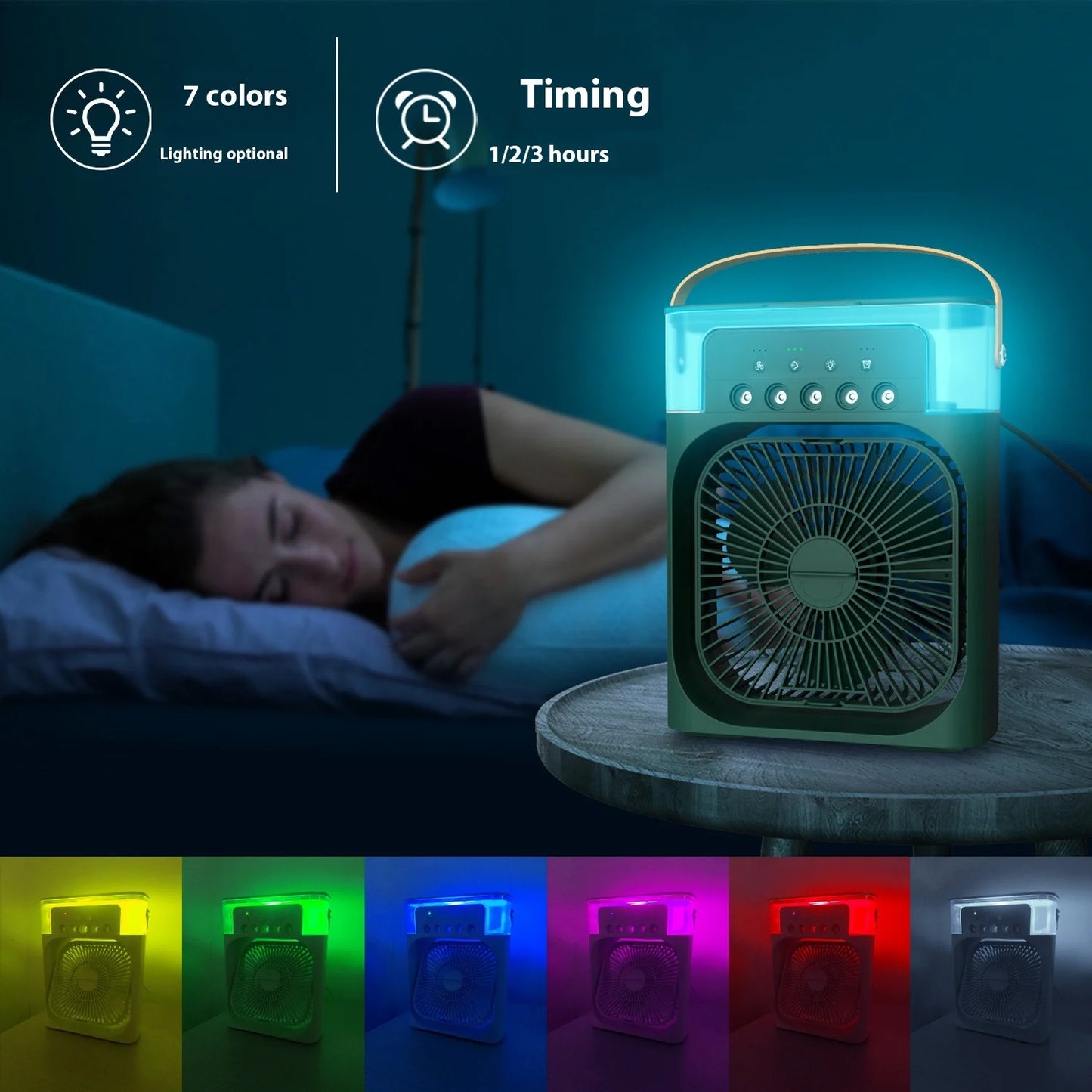 MINI CLIMATISEUR VENTILATEUR 5 EN 1 PORTABLE LED LUMINEUX